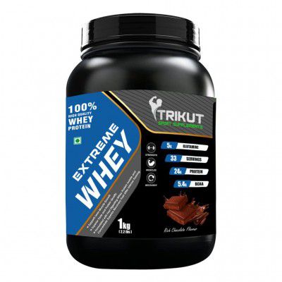 Trikut Sport Supplements Extreme Whey Protein 2.2lbs/1kg (Rich Chocolate) - 24g Protein Per Serving - Zero Fats & Sugar