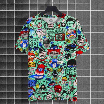 TRIPR  Men Printed Round Neck Cotton Blend Blue T-Shirt