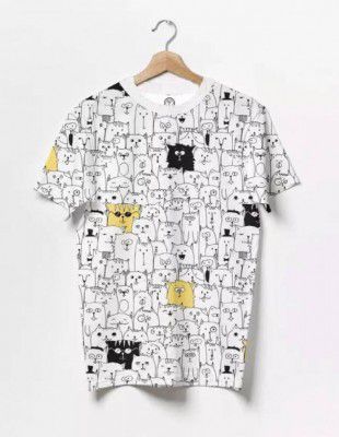 TRIPR Men Printed Round Neck White T-Shirt