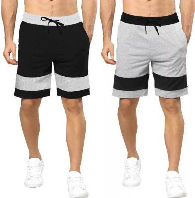 TRIPR Pack of 2 Color Block Men Black, Grey Regular Shorts