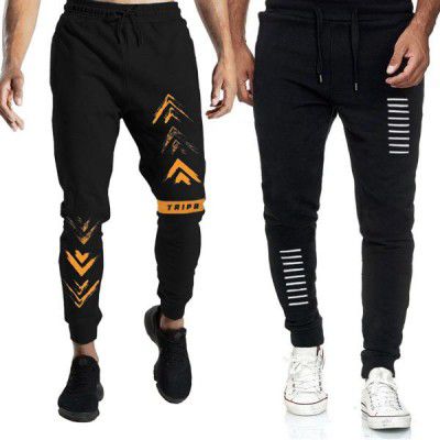 Tripr Pack of 2 Men Striped Black Track Pants