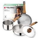 Tripro Triply 4 Pcs Cookware Set - Frypan 22cm, Saucepan 14cm (1.2L), Wok with Stainless Steel Lid 22cm (2L), Sturdy Wooden Handle, Less Oil, Healthy Cooking ...