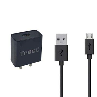 Trost - 2Amp Wall Travel Charger Adapter with Micro USB Data Sync Cable for Samsung A7, A8, A8 Plus & All Smartphones(Black, 2A)