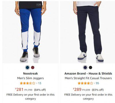 Trousers from Made for Amazon Brands @ Minimum 80% Off