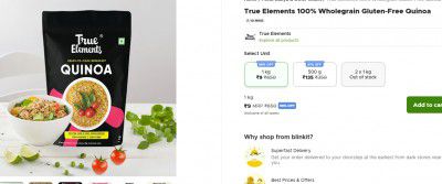 Blinkit: True Elements 100% Wholegrain Gluten-Free Quinoa, 1Kg