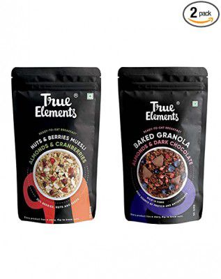 True Elements Nuts and Berries Muesli 30gm + Baked Granola Almonds And Dark Chocolate 30gm