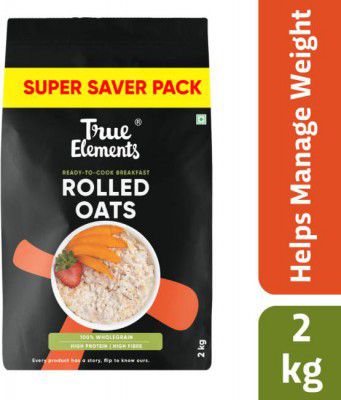 True Elements Rolled Oats, Wholegrain Breakfast, High Protein, and Fibre oats for weight loss Pouch (2 kg)