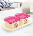 Trueware By Daffodil 500 ml Cream Pink Plastic ( Set of 2 ) Airtight Storage Container with Tray,...