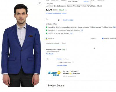 TRULYFAB Men Solid Single Breasted Casual, Wedding, Formal, Party Blazer  (Blue)