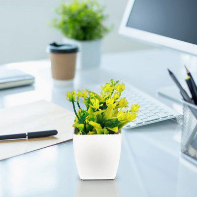 TrustBasket 4 inches Artificial Potted Neam Shrub | Decorative Artificial Potted Indoor Plant for Living Room, Table Top, Office Desks, Home Garden & Balcony.