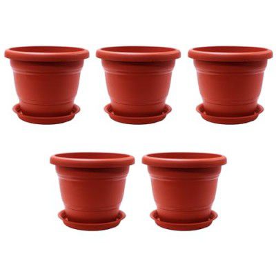 TrustBasket Round Planter with Saucer Brown 8inch (Set of 5)