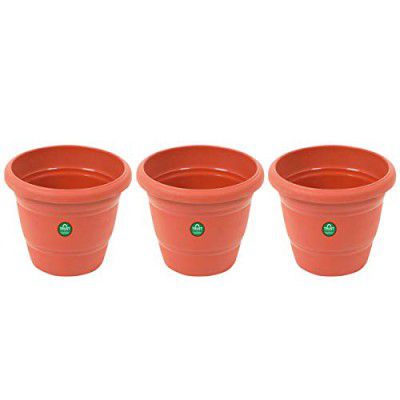TrustBasket UV Treated Plastic Round Pot (6 Inches)-Terracotta Color-Set of 3 | Heavy Duty Highly Durable Plant Container Gamla