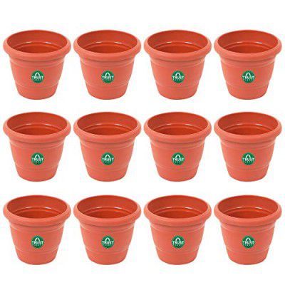 TrustBasket UV Treated Plastic Round Pot (6 Inches)-Terracotta Color -Set of 12