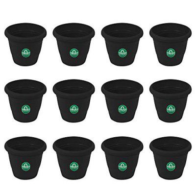TrustBasket UV Treated Plastic Round Pot (6 Inches) -Black Color - Set of 12