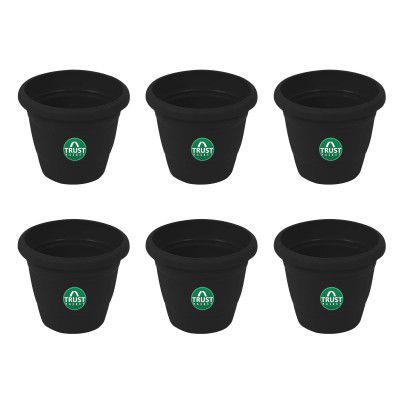 TrustBasket UV Treated Plastic Round Pot (6 Inches) -Black Color - Set of 6