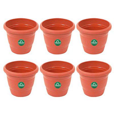 TrustBasket UV Treated Plastic Round Pot(6 Inches)-Set of 6 | Heavy Duty Highly Durable Plant Container Gamla for Indoor Home Decor & Outdoor Balcony Garden