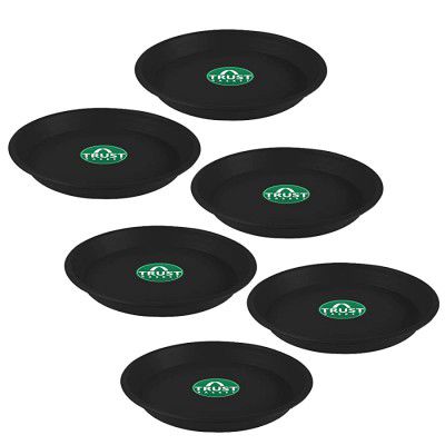 TrustBasket UV Treated Round Bottom Tray(Plate/Saucer) Suitable for 14 inch Round Plastic Pot - Black Color - Set of 6