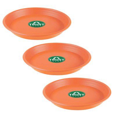 TrustBasket UV Treated Round Bottom Tray(Plate/Saucer) Suitable for 6-inch Round Plastic Pot-Terracotta Color-Set of 3