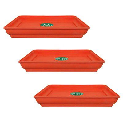 TrustBasket UV Treated Square Bottom Tray(Plate/Saucer) Suitable for 6 inch Square Plastic Pot - Terracotta Color - Set of 3 