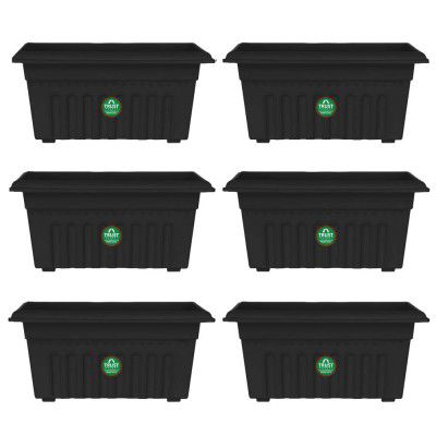 TrustBasket UV Treated Rectangular Plastic Planter (10") - Black Color- Set of 6