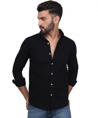 TryBuy Exclusive Fancy Button Down Black Linen Shirt for Men