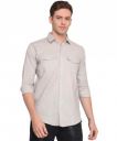 TryBuy Premium Grey Solid Cotton Linen Casual Double Pocket Shirt for Men...