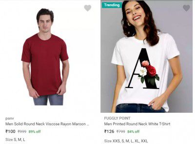 Tshirts For Mens and Womens Starting @ ₹100