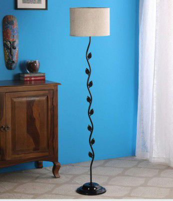 tu casa Beigh Jute Shade with Black Metal-Iron Base Floor Lamp 