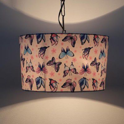 tu casa Butterfly Print Fabric Glow Pendent Light Hanging Lamp for Bedroom, Living Room (Height - 20")