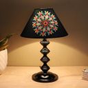 tu casa Halo Glow Black Metal Table Lamp (French Floral Print with Satin Shade) H - 15" / No Blub...
