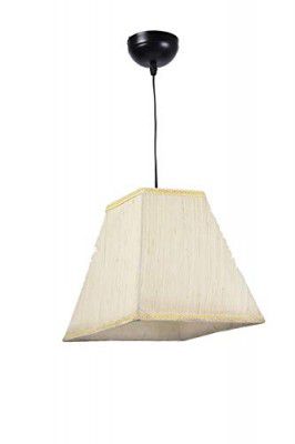tu casa HG-08 220W Pyramid Shape Poly Cotton Holder Type e-27 Cream Fabric Pendent Light (Bulb not Included, 10x10x29")