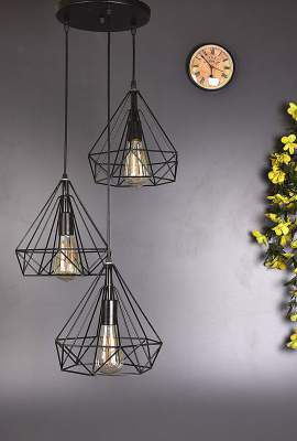 Tu Casa HG-35 3 Diamond pendent Light Iron Holder Type e-27 Size 18x18x40 (Bulb not Included)