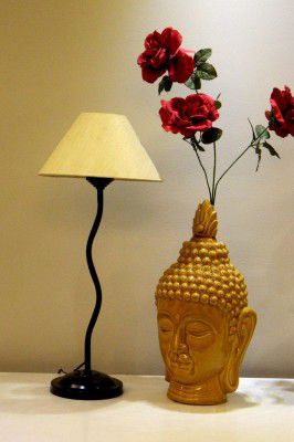 Tu Casa LG-176 Black Metal Table Lamp with Cotton Fabric Conical Shape-Shade Color (Off White).Holder Type- B-22
