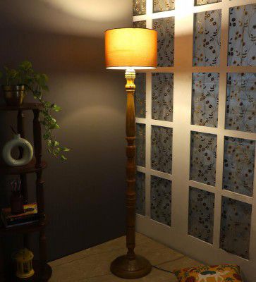 tu casa Mango Wood Floor Lamps with Red Shade (Height: - 56") - Bulb not Included