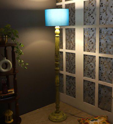 tu casa Mango Wooden Floor Lamps with Aqua Shade for Home Décor, Bedrooms Corner, Living Room, Gifting, Diwali Decoration, Hall, Office, Study Room (Height: - 56") - Bulb not Included