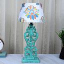 tu casa Mangowood Aqua French Table Lamp (English Oak Print with Satin Shade) H - 21" / No Blub...