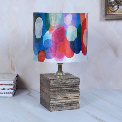 tu casa Mangowood Square Block Style Table Lamp (Abstract Print with Satin Shade) H - 12" / No Blub