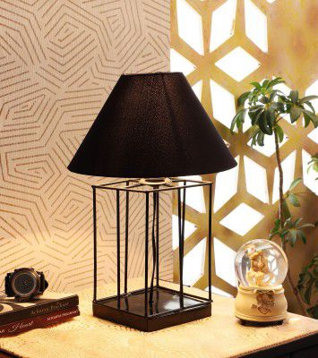 tu casa Metal-Iron Ntu-262 Black Cotton Shade Table lamp Holder (Bulb not Included) - 10 x 10 x 15, Black