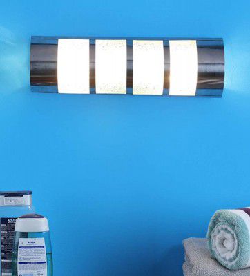 tu casa Metal-Iron Ntu-70 Silver Glass & Steel Bath Light Holder (Bulb not Included) - 10 x 10 x 15, Crome