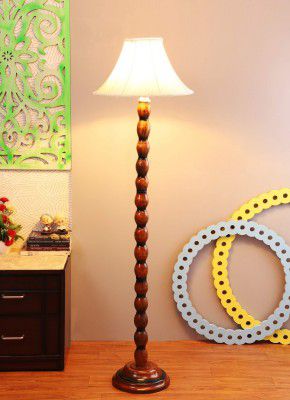 tu casa Ntu-272 Off White Cotton Shade Floor lamp with Wood Base by tu casa Holder type-b-22 (Bulb not Included)