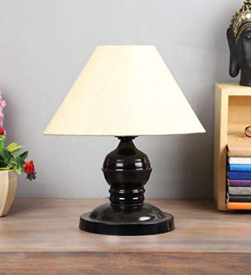 tu casa Table Lamps Black Metal Base with Off-White Cotton (Off-White) Shades (H-10)
