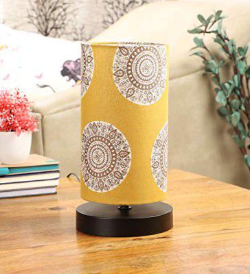 tu casa Table Lamps Black Metal Base with Yellow/White Cotton (Mandala Print) (H-11)