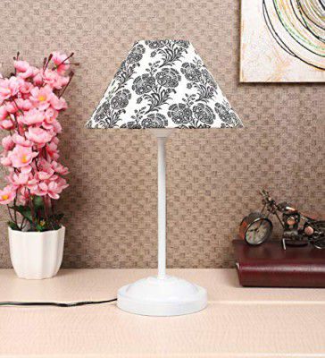 tu casa Table Lamps White Metal Base with Black/White Cotton (Filigree Design Print) Shades for Home Décor