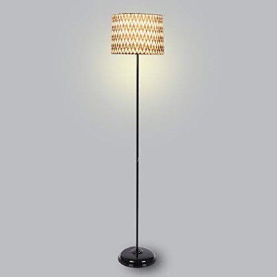 Tu Casa-TC-101.-.Height-56.5".-.Chevron Print Shade.-.with Metal Base FloorLamp (B-22 - Brass Holder-Bulb NOT Included).-Bed Switch-Not Included