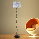 Tu Casa TC-109 Ikat printShade with Metal Base FloorLamp (B-22 - Brass Holder Bulb NOT Included) Bed Switch Not Included, Black, L * W * H (11.5x11.5x56.5'Inches)...