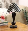 Tu Casa-TC-50.-.Height-17.-.Geometric Black & White printShade.-.with Metal Base Table Lamp (B-22 - Brass Holder-Bulb NOT Included).-Bed Switch-Not Included...