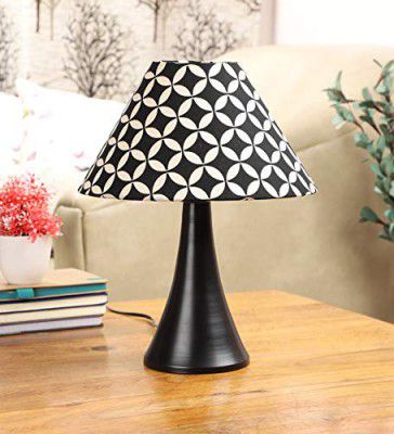 Tu Casa TC-55.-.Height-12.-.Geometric Black & White print Shade.-.with Metal Base Table Lamp (B-22 - Brass Holder-Bulb NOT Included).-Bed Switch-Not Included, L * W * H (10x10x12 Inches)