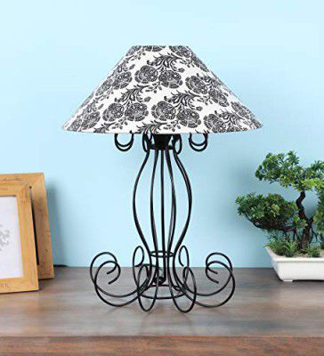 Tu Casa-TC-79.-.Height-17.-.Filigree Design Print Shade.-.with Metal Base Table Lamp (B-22 - Brass Holder-Bulb NOT Included).-Bed Switch-Included