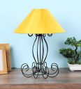 Tu Casa TC-86 Height-17 YellowShade with Metal Base Table Lamp (B-22 - Brass Holder Bulb NOT Included). Bed Switch Included, Black, L * W * H (13x13x17Inches)...