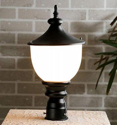 tu casa White Acrylic Shade with Black Metal-Iron Base Gate Light (Height : 14 Inch/No Blub Included)